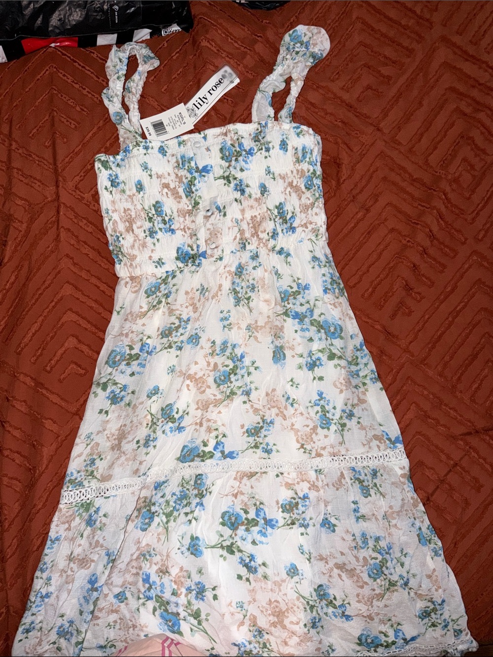Lily Rose White Sundress with Blue Floral Print